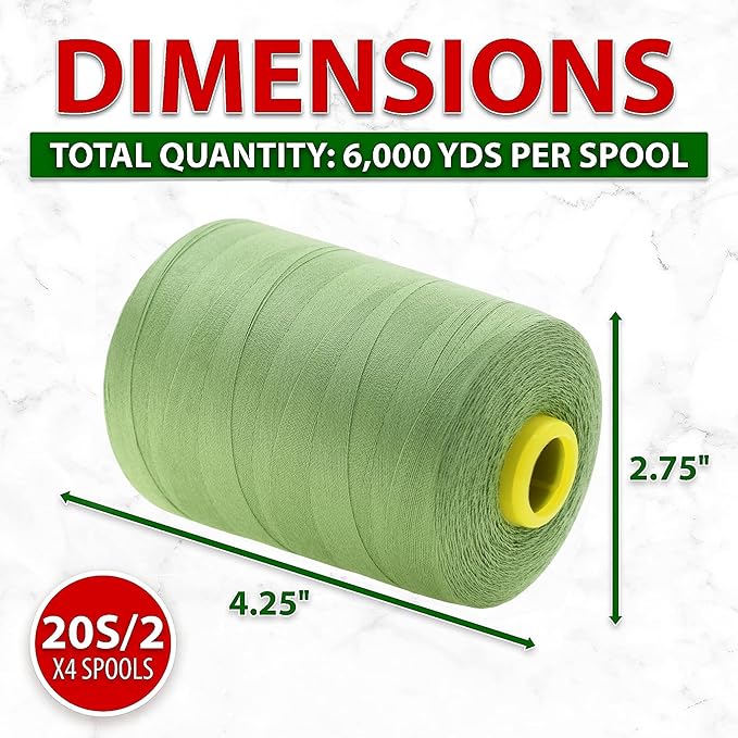 Mandala Crafts 4 Pack of Serger Threads Cones Spools - 20S/2 24000 Yards Polyester Sage Green Threads for Sergers Machine and Overlock Quilting Sewing Machine