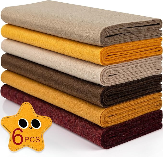 XSEINO 6 Rolls 12"x35" 1.4mm Thick Soft Felt Fabric Sheet 6 Assorted Maillard Series Colors Felt Pack for DIY Craft Sewing Squares Nonwoven Patchwork