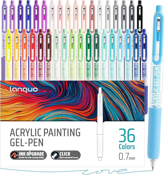 Gel Pens For Coloring, 36 Colors Retractable Colored Pens for Black Paper & White Paper, 0.7mm Fine Point Colorful Pens for Coloring, Writing, Drawing, Journaling, Note Taking, Office, Home
