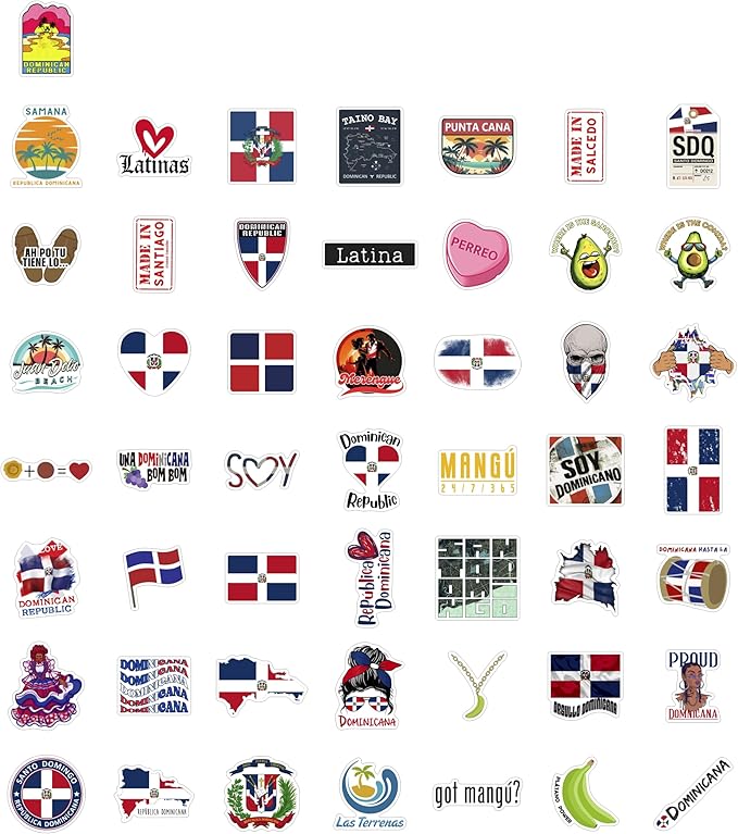 BulbaCraft 100Pcs Dominican Republic Stickers for Water Bottle and Laptop - Dominican Republic Party Supplies & Decorations, Waterproof Vinyl Decals, Flag and Culture Stickers, Gifts for Women & Men