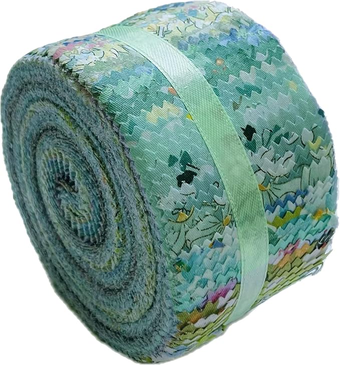 Jelly Roll Fabric 100% Cotton Quilting Fabric, 40 Pre-Cut Strips (2.5 x 44 Inch) for Quilting and Sewing - 20 Assorted Floral Prints- Green Mood