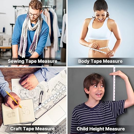 4 Pack Retractable Measuring Tape，60-Inch 1.5 Meter Tape Measures Dual Sided Flexible Ruler for for Body Measurements Craft Fabric Cloth Tailor Sewing Weight Loss (White&Black)