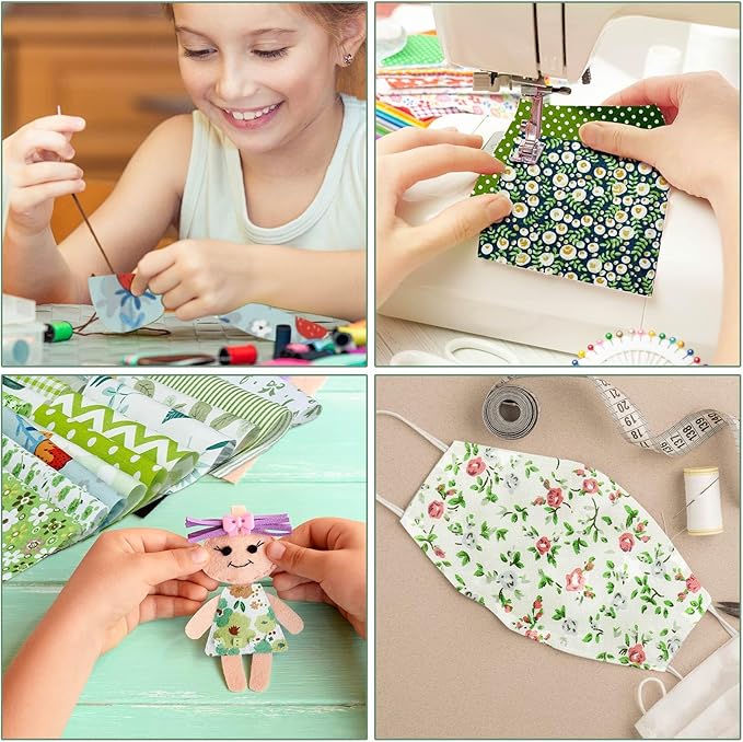 Ganeen 500 Pcs 5 x 5 Inches Cotton Fabric Squares Precut Quilting Fabric Bundles Solid Colors Quilt Material for DIY Craft Sewing Embroidery(Green Floral)
