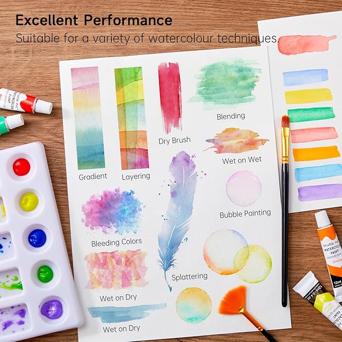 Shuttle Art 48 Pack Watercolor Paint Set, 36 Colors Watercolor Paint in Tubes (12ml Each) with 10 Brushes, 1 Watercolor Pad, 1 Palette, Premium Watercolor Kit for Artist, Beginners, Kids