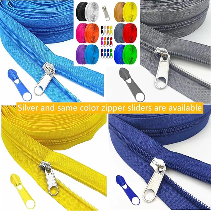 36 Yards 12Pieces #5 Zippers by The Yard for Sewing Assorted Lengths Nylon Coil Zippers with 96 Pcs Colorful and Silver Sliders for Mixed Supplies for Tailor Bag Clothing Pillow DIY Craft (12Colors