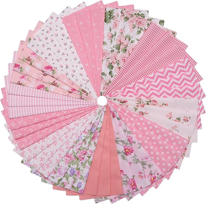 Layer Cake Fabric for Quilting 10 inch, Precut Fabrics Square 10x10 inch for Quilting, Print Pink Cotton Quilt Fabric Squares Bundles for Sewing DIY Patchwork Craft(42Pcs)
