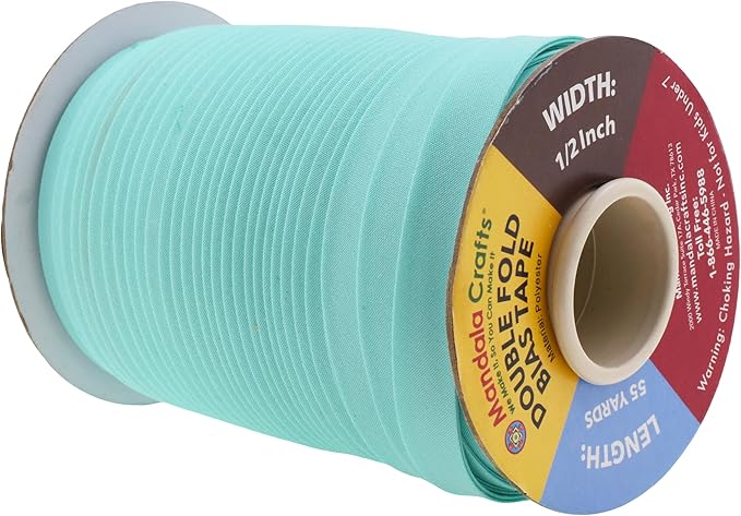 Mandala Crafts 55 Yards 1/2 Inch Mint Double Fold Bias Tape for Sewing - Bias Binding Tape for Quilting Binding, Hemming, Seam, and Fabric Piping