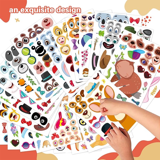 48 PCS Make a Face Stickers Sheets for Kids, Make Your Own Animal Mix and Match Stickers Sheets, Cute Animal Sticker for Birthday Party Favors Supplies Teacher Reward