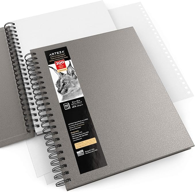 ARTEZA Spiral Sketch Book 9x12 Drawing Pad 2 Pack 100 Sheets Sketch Pads for Drawing for Adults & Teens