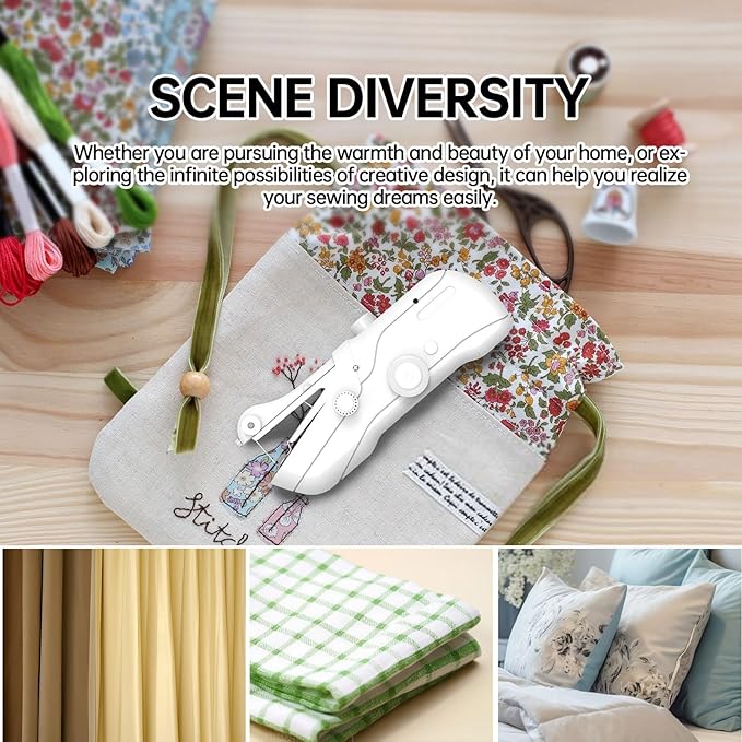 Beginner's Sewing kit with Storage Handheld Sewing Machine, Portable Sewing Machine with Storage, Electric Switch, Two Speed Modes,Easy to Operate.Sewing Machine for Beginners.White with Accessories.