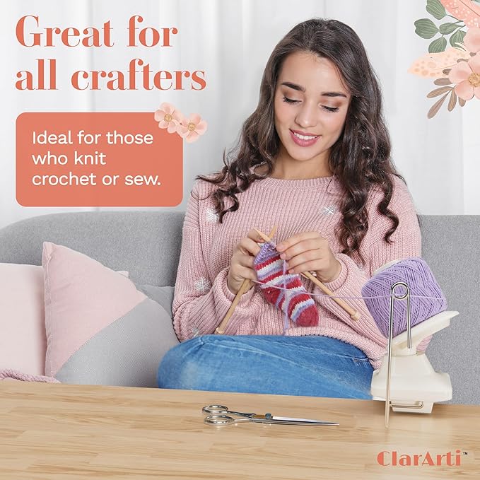 ClarArti Yarn Ball Winder for Crocheting, Knitting, & Other Yarn Crafts | Quick, Quiet, Creates Yarn Balls & Yarn Cakes | Medium Capacity, Can Handle Average Size Yarn Skeins (White)