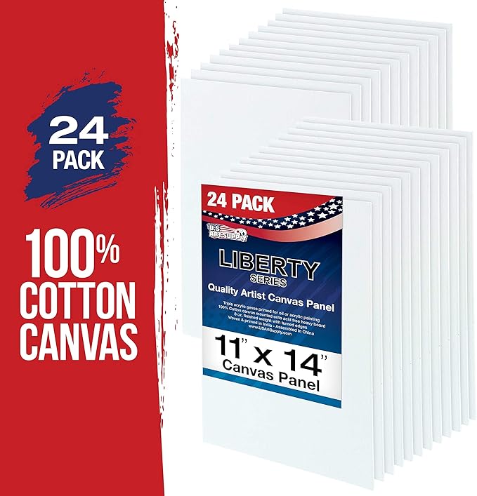 US Art Supply 24-Pack of 11 X 14 inch Professional Artist Quality Acid Free Canvas Panel Boards for Painting - 2-12-Packs (1 Full Case of 24 Single Canvas Board Panels)