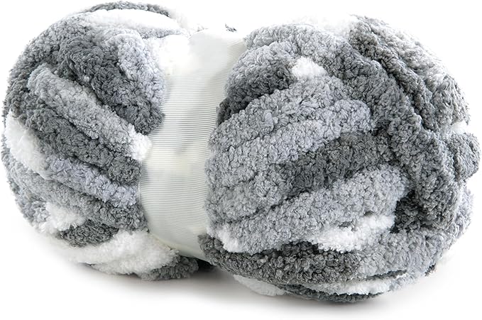 HOMBYS 8 Pack Giant Chunky Yarn for Crocheting and Hand Knitting/Arm Knitting - Super Bulky Large Soft Fluffy Tie Dye Plush Fuzzy Mixed Color Thick Chenille Yarn (Dark Grey, Grey, White)