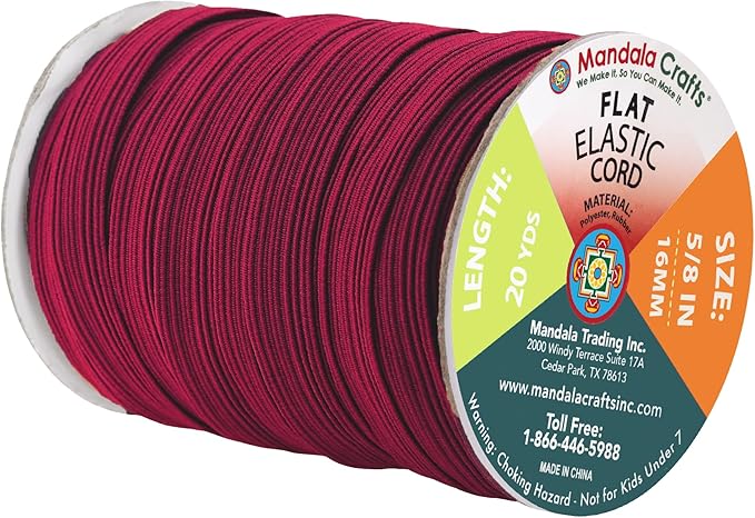Mandala Crafts 16mm 20 Yds Roll of Maroon Elastic Bands for Sewing - 5/8 Flat Elastics Cord - 5 8 Inch Braided Stretch Straps for Crafting