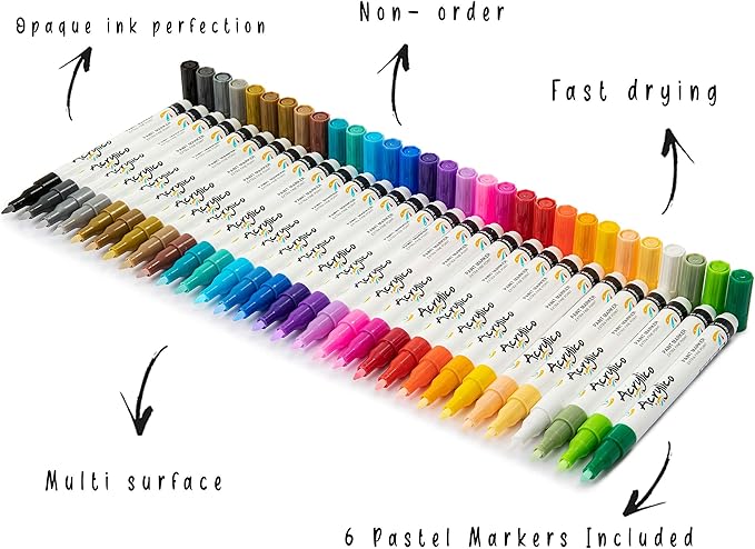 Acrylic Paint Markers Set of 30 Paint Pens – Fine Tip for Rock, Fabric, Wood, Ceramic, Glass & Canvas – Permanent Art Supplies for Kids & Adults