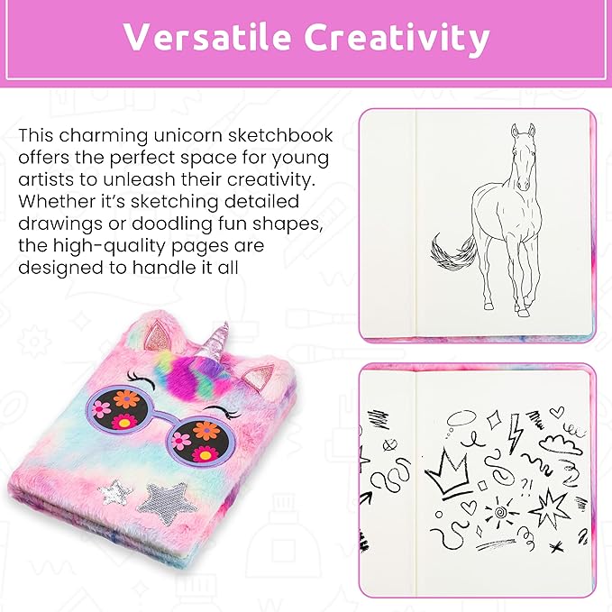 VOTUM Fuzzy Sketch Book: Personalized Artist Sketchbook: Sketching, Drawing and Creative Doodling. Notebook and Sketchbook to Draw and Journal (Unicorn)