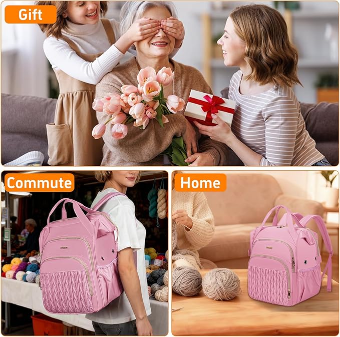 Knitting Bag Backpack, Large Crochet Bag Organizer,Water-Resistant Yarn Storage Organizer Tote Bag Yarn Holder for Crochet Hooks, Knitting Needles, Supplies