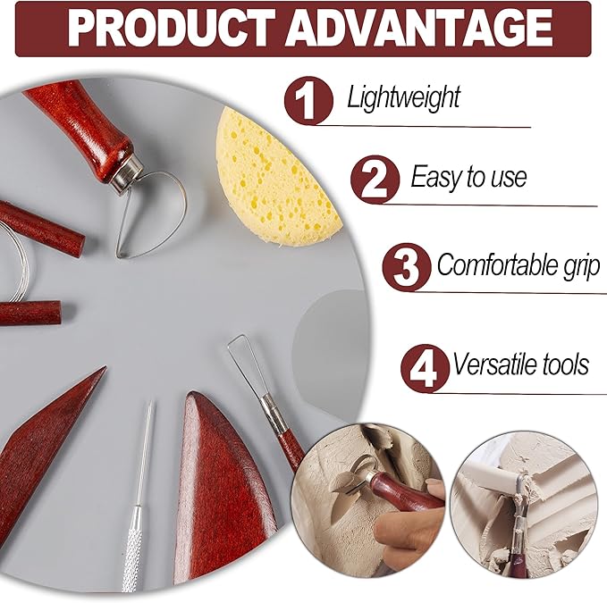 LINPHCEY 14-Piece Clay Sculpting Tools Set Perfect for Polymer Air Dry Modeling Clay Beginners & Professionals Ideal for DIY Pottery & Ceramics Tools for Clay Sculpey Sculpting & Crafting