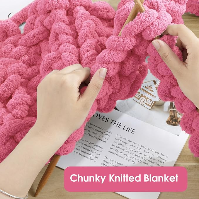HOMBYS 8 Pack Assorted Chunky Yarn for Crocheting,Super Bulky Large Soft Fluffy Yarn,Plush Fuzzy Yarn,Thick Chenille Yarn for Hand Knitting/Arm Knitting,4 Pink,4 Rose Red(27yds,8 oz Each Skein)