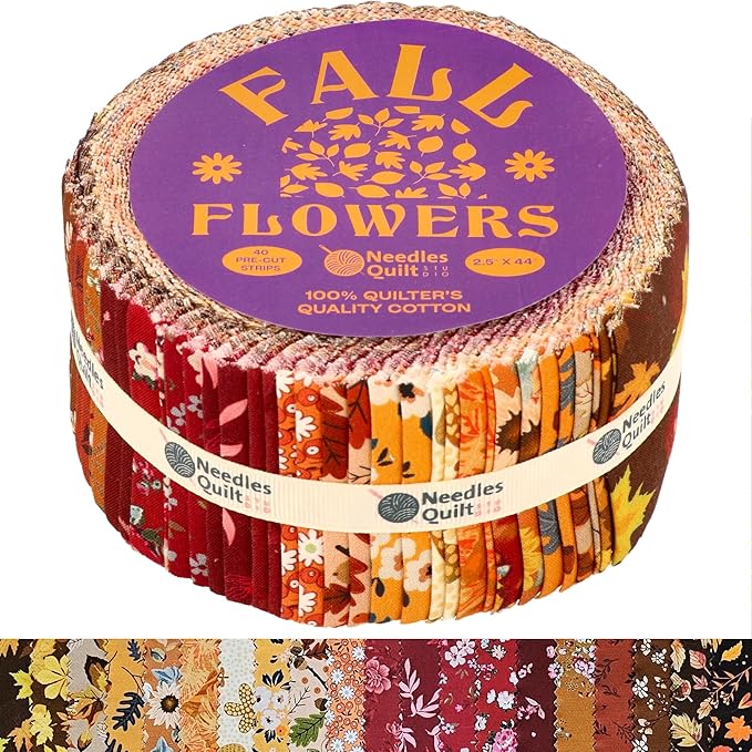 Jelly Roll Fabrics for Quilting Clearance 40 Strip 2.5" x 44" | Cotton Strips Bundles – Perfect Quilting Fabric for Sewing, Precut Quilt Projects, and DIY Crafts (Fall Flowers)