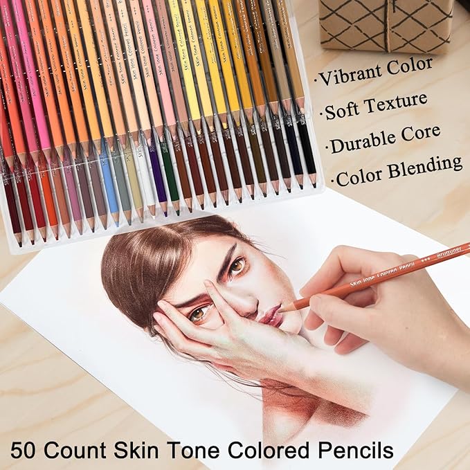 LBW 50 Skin Tone Colored Pencils for Adult Coloring Pencils, Oil Based Soft Core Professional Color Pencils Set for Artists Beginners Drawing Coloring Sketching Blending