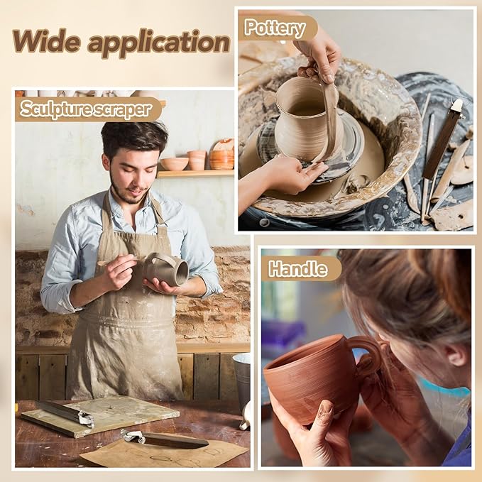 Therwen 5 Pieces Sculpture Scraper Clay Extruder Tool Pottery Carving Pottery Cup Handle Shape Tool Teacup Mug Handgrip Clay Cutters with Wooden Handle for Cup Making Ceramic Sculpture Craft