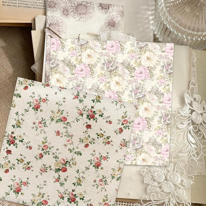 Scrapbook Paper,16 Sheets 5.8x5.8 Inch Vintage Floral Style Scrapbook Supplies,Single-Sided Vivid Origami Decoupage Paper for DIY Crafts, Card Making, Art Journaling