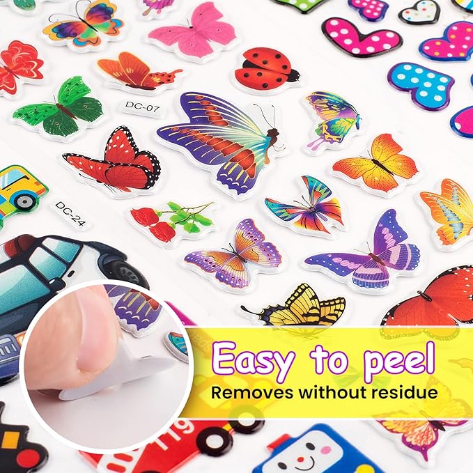 3D Stickers for Kids & Toddlers, 500+ 3D Puffy Stickers Including Animals, Letters, Numbers, Dinosaurs, Cars and More for Boys, Girls, Teachers, Reward, Craft Scrapbooking
