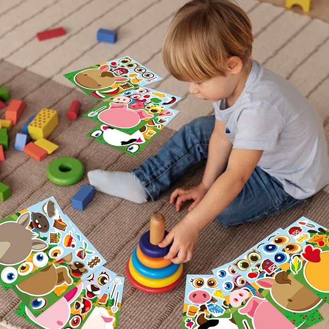 36 Sheets Farm Animal Make a Face Stickers Sheets for Kids, Make Your Own Sticker DIY Farm Animal Stickers for Kids Farm Themed Birthday Party Favor Supplies Craft