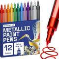 ARTISTRO 12 Metallic Paint Pens for Glass Marking, Rock Painting, Ceramic, Wood, Fabric, Scrapbooking, DIY Craft Making, Coloring - Acrylic Paint Markers Extra-Fine Tip 0.7mm