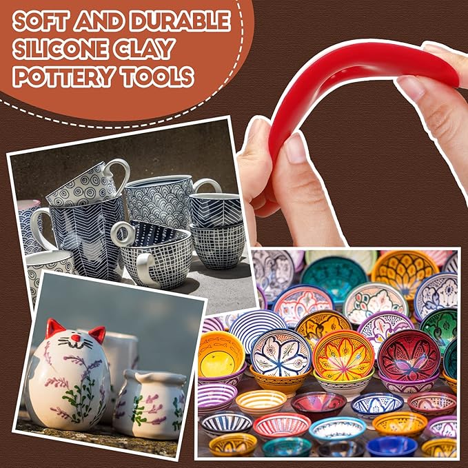 Sherr 12 Pcs Soft Rubber Rib for Pottery Clay Silicone Ceramics Tools Multi Styles Pottery Rubber Clay Ceramic Ribs for DIY Smooths Shapes Sculpting Ceramics Tool(Classic Style,Classic Color)