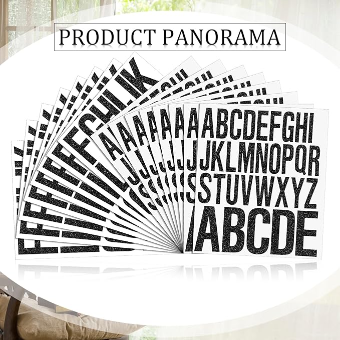 8 Sheet Glitter Letter Stickers Vinyl Alphabet Stickers Waterproof Self Adhesive Stick on Letters for Poster Bulletin Board Mailbox School Classrooms Decor(2 Inch, 3 Inch,Black)
