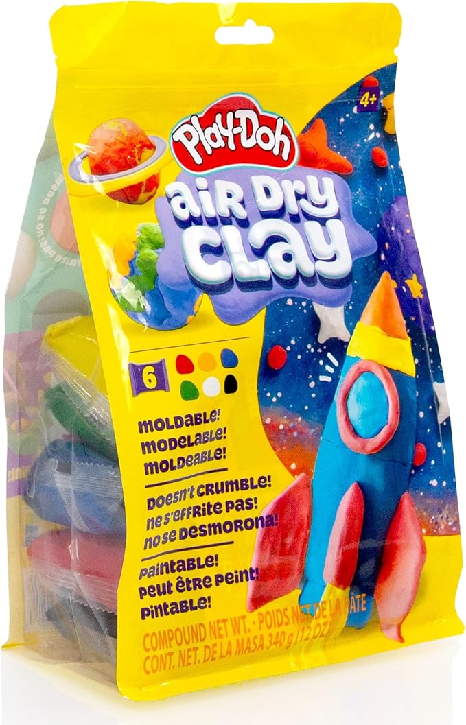 Play-Doh Brand Air Dry Clay, 6 Vibrant Clay Colors, Soft & Ultra Light Modeling Clay for Kids, Moldable, Paintable, Crumble-Free
