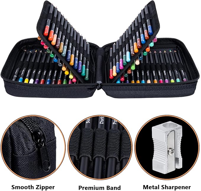 Colored Pencils for Adult Coloring, 72-Color Professional Soft Core Drawing Sketching Shading Pencils Set with Zipper Case, Coloring Pencils for Adults, Artists, Professionals and Colorists