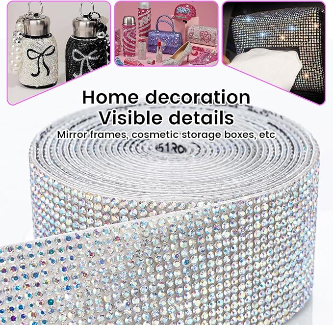 Novani Self Adhesive Rhinestone Ribbon, 1.53 Inch Wide 3 Yards 1 Roll, AB Crystal Diamond Bling Strips for DIY Crafts, Home Decor, Clothing,Shoes, Car Decoration（AB）
