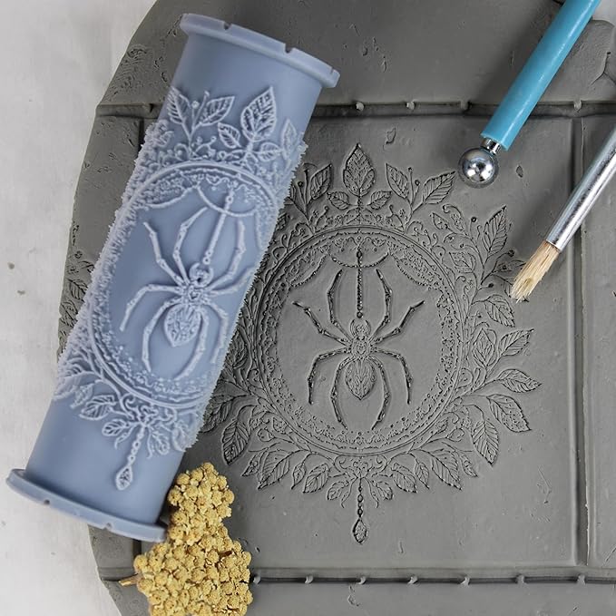 Spider Clay Texture Roller (4") - Halloween Set #01 - Embossing Pattern Roller for Polymer & Ceramic Clay, Pottery & Crafts