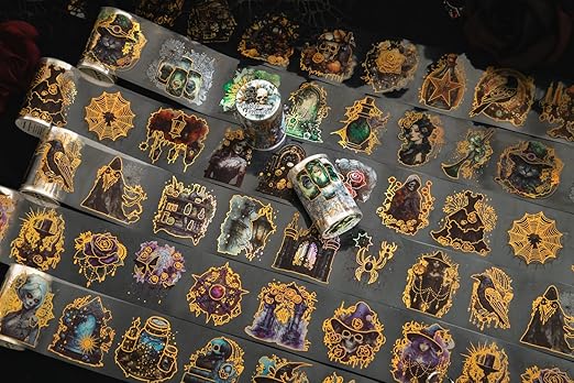 Gothic Holographic PET Tape Set, 6 Rolls of Dark Fantasy Pre-Cut Stickers for Scrapbooking, Junk Journaling, DIY Crafts, and Art Supplies
