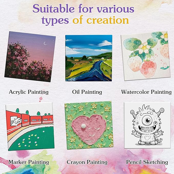 ESRICH Mini Canvases for Painting, Mini Canvas Bulk 200 Pack 2.4x2.4In, 2/5In Profile Small Square Canvas, Blank Canvases are Great for School Projects and Kids Birthday Parties, Home Decor Project.