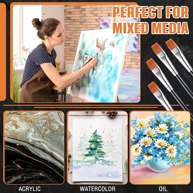 Zonon 20 Pcs Flat Paint Brushes Acrylic Painting Craft Accessories Classroom Prizes Gifts Small Watercolor Paint Brushes Bulk for Adult Artist Detail Oil Canvas Face(1/2 Inch,Black)