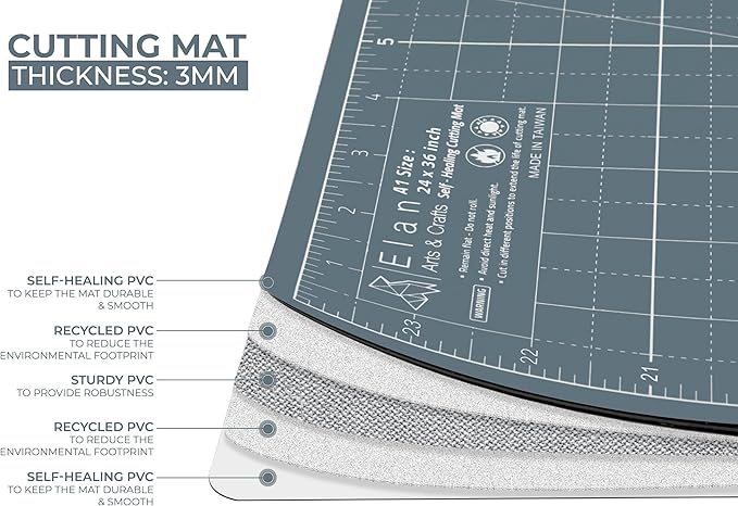Elan Cutting Mat A2 Gray, Self Healing Cutting Mat 18x24 Inch, 5-Ply Craft Board Gray, Hobby Board for Crafts 18x24 Inch