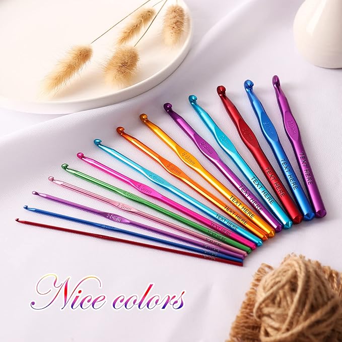 Custom Engraved Text/Name Crochet Hooks Personalized Multicolor Aluminum Handle Knitting Needles Craft Yarn 2-10mm Set 14Pcs Gifts for Women