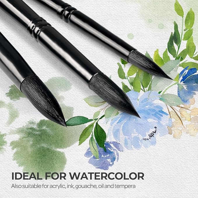 Nicpro 8pcs Watercolor Paint Brushes, Round Pointed Tip Paint Brush Set, Professional Soft Synthetic Squirrel Paint Brushes, Artist Painting Brushes for Watercolor, Inks, Gouache, Acrylic, Oil