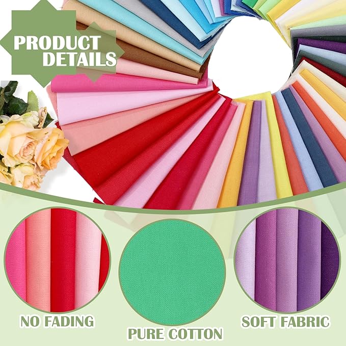 Mixweer 300 Pcs 4 x 4 Inches Cotton Fabric Squares Precut Quilting Fabric Bundles Solid Colors Quilt Material for DIY Craft Sewing Embroidery(Colorful)