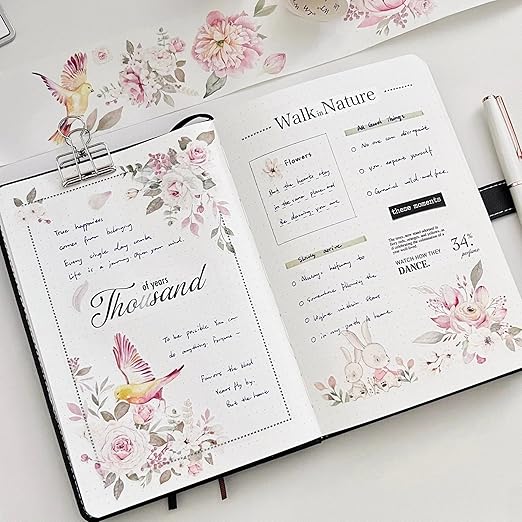 WT Pre-Cut Pink Velvet Wide PET Tape, Single Roll, Original Designs, Transparent Floral Adhesive, Durable Decorative Clear Tape for Journaling, Scrapbook, Planner, DIY Crafts, Bujo Supplies, 60mm×5m