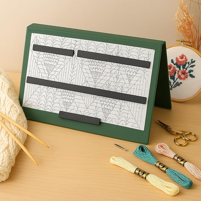 Flutesan 1 Pcs Knitting Pattern Holder Fold up Cross Stitch Knitting Chart Keeper with 4 Pcs Replacement Magnets Magnetic Cross Stitch Accessories and Supplies for Crochet, 13.2 x 9 Inch, Green