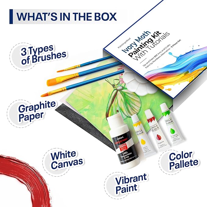 DIY Art Painting Kit for Adults – Learn to Paint Moth with Video Tutorials – 9 Pieces Acrylic Paint Set for Adults –Perfect Christmas Crafts & Holiday Gifts for Art Lovers