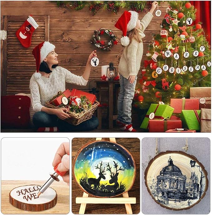 CertBuy 50 Pcs Natural Wood Slices 4 Inches Undrilled Round Wood Tree Slices Crafts Wooden Circles with Bark for Wedding Centerpiece DIY Projects Party Home Decor Christmas Ornaments