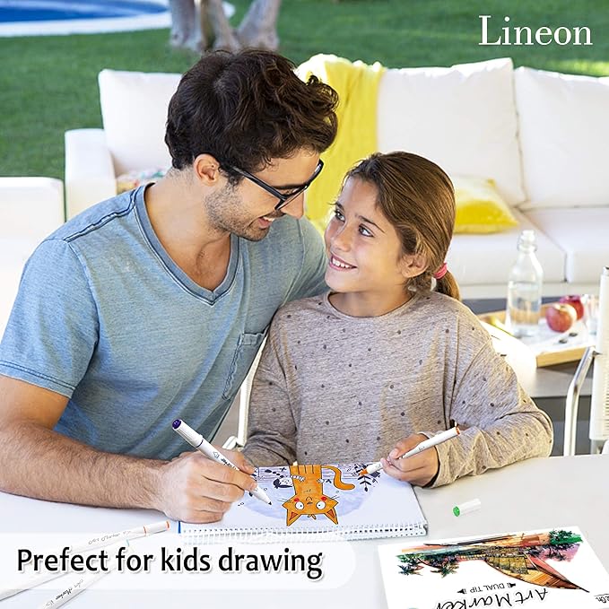 Dual Tip Alcohol Based Art Markers, Lineon 30 Colors Alcohol Marker Pens Perfect for Kids Adult Coloring Books Sketching and Card Making
