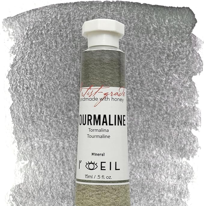 L'oeil (Genuine Minerals) Professional Artist Grade Extra Fine Handmade Watercolor 15ml Paint Tube, 5 Fl Oz, Natural Granulation, Rich Colour Luminosity, Lightfast Non-fading, Archival Quality (Tourmaline Black)