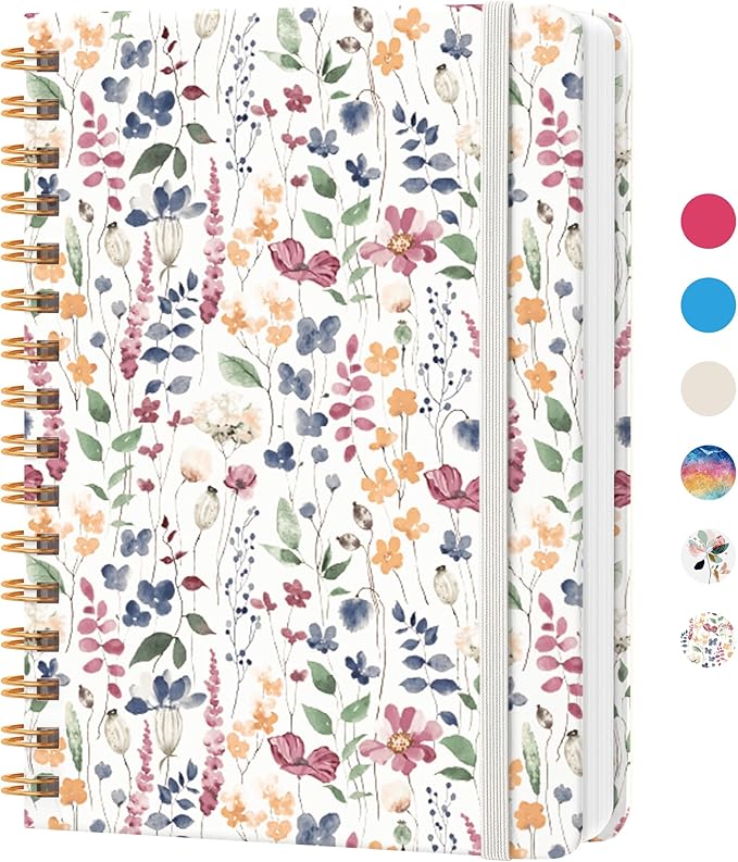 CICPAP Lined Spiral Journal Notebook, A5 College Ruled Notebook for Journaling, Note-Taking, and Daily Planning, Durable Hardcover with an Elegant Design, Floral